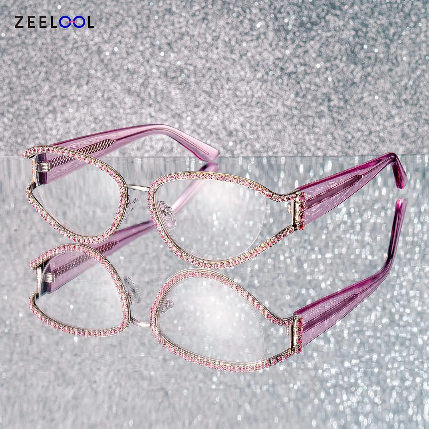 Zeelool Ladies's Cat Eye Frame Glasses With Shiny Diamonds Star GlassesZJGM237991