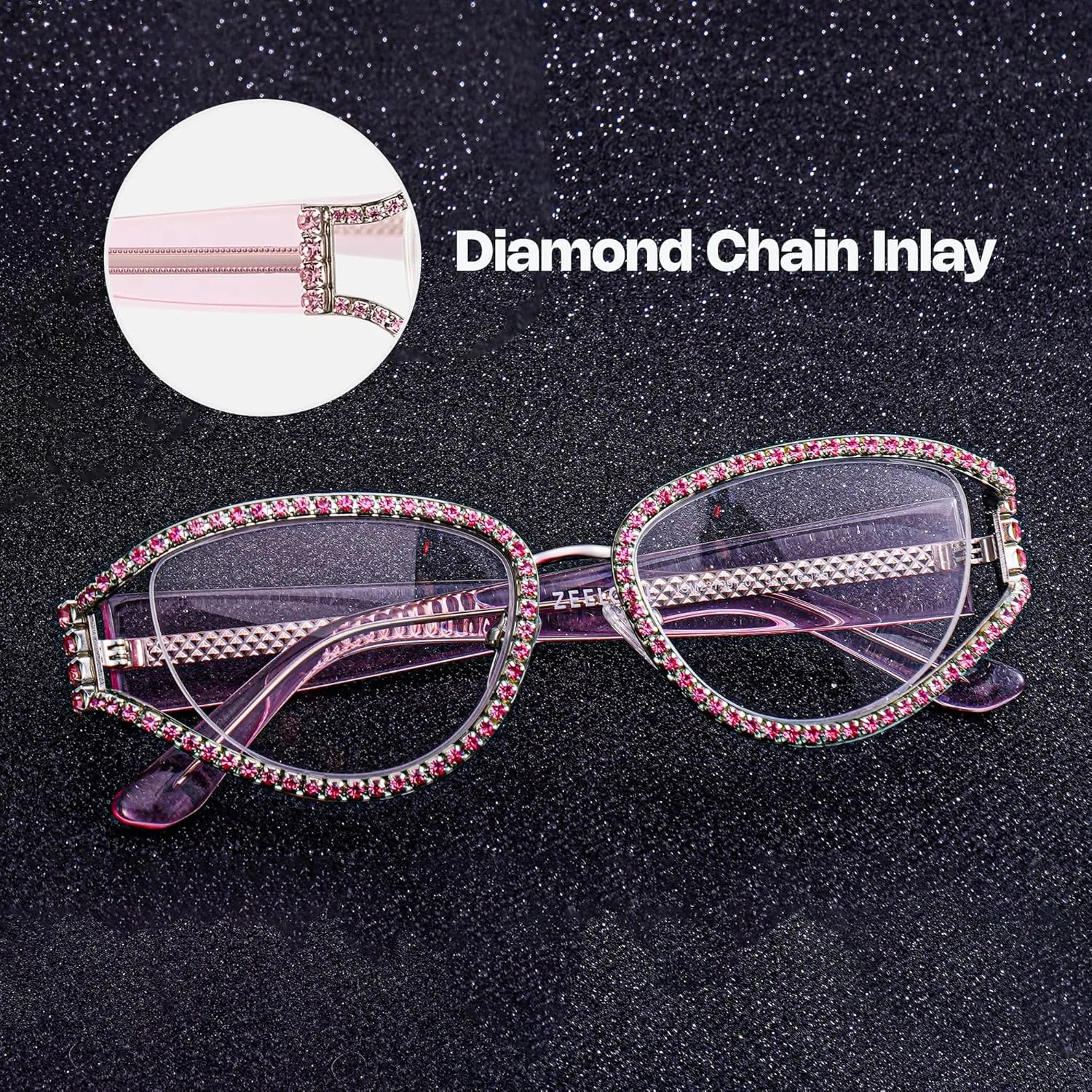 Zeelool Ladies's Cat Eye Frame Glasses With Shiny Diamonds Star GlassesZJGM237991