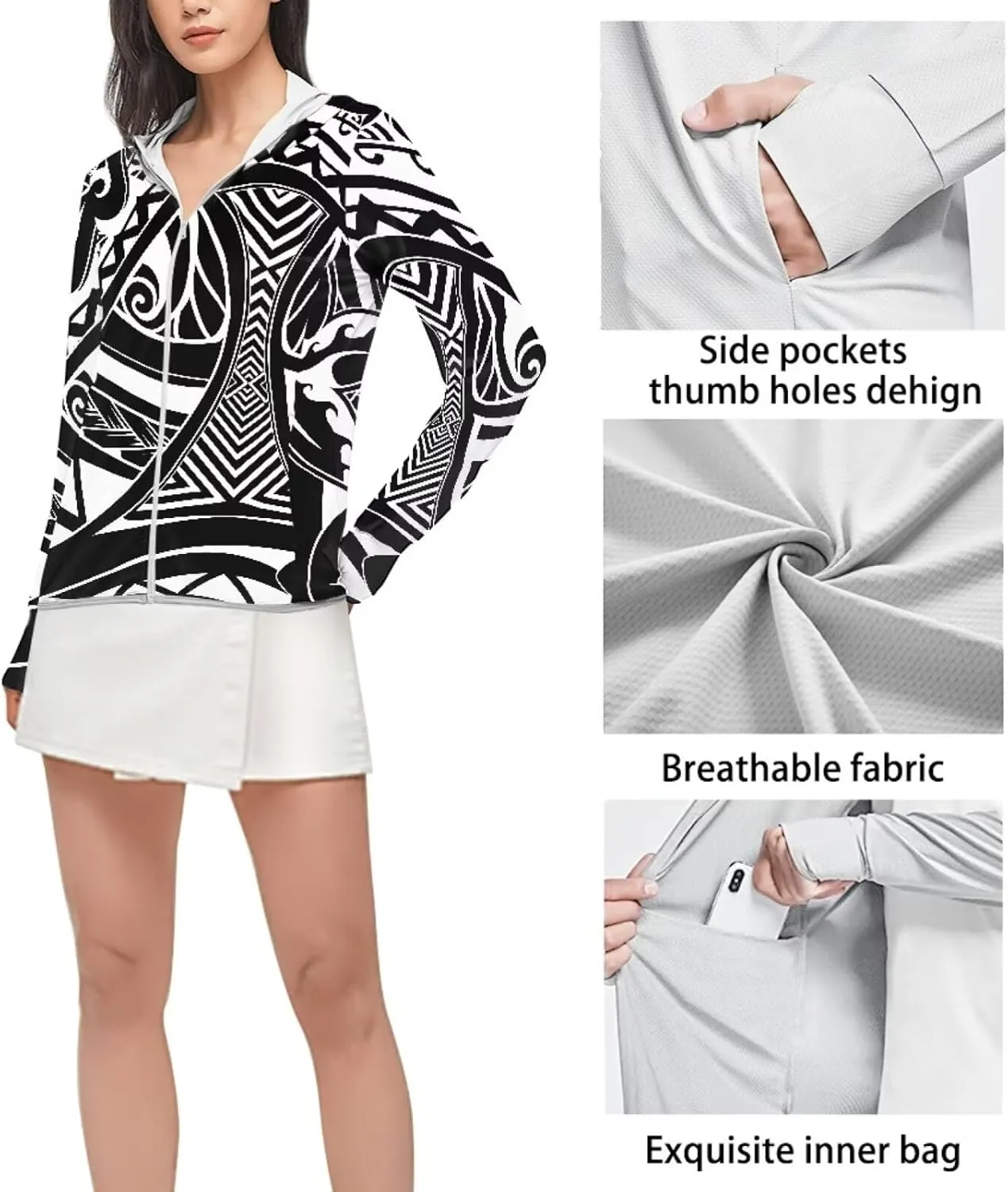 Zip UPF 50  Sun-Proof Hoodie Breathable Quick Dry Sun Protection Shirts